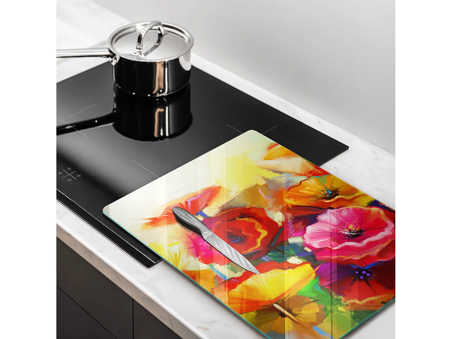 Planche de cuisine rectangulaire en verre, 40x52 cm Fleurs colorées peintes