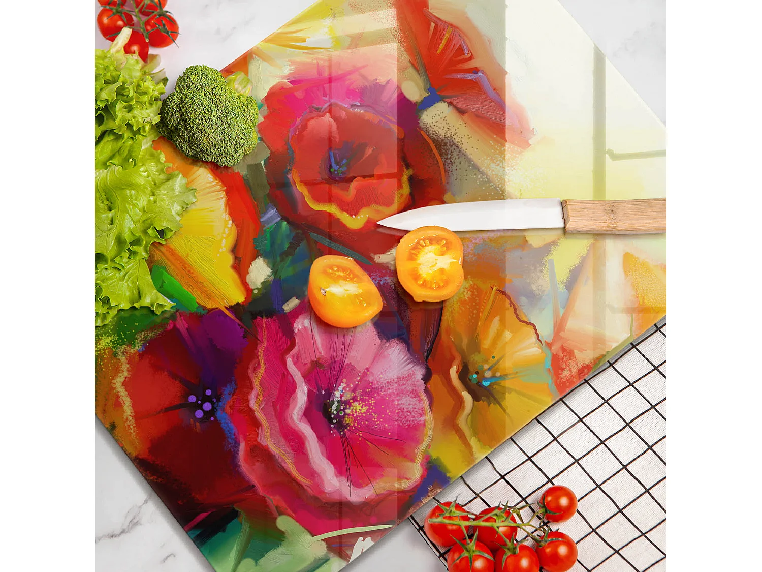 Planche de cuisine rectangulaire en verre, 40x52 cm Fleurs colorées peintes