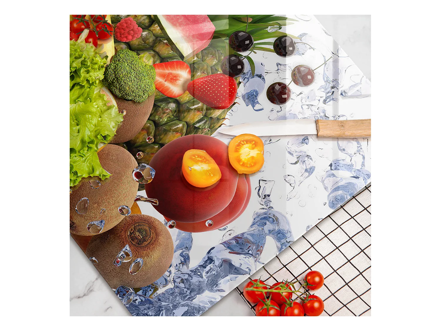 Rechthoekig glazen keukenblad, 80x52 cm Sappig fruit en water