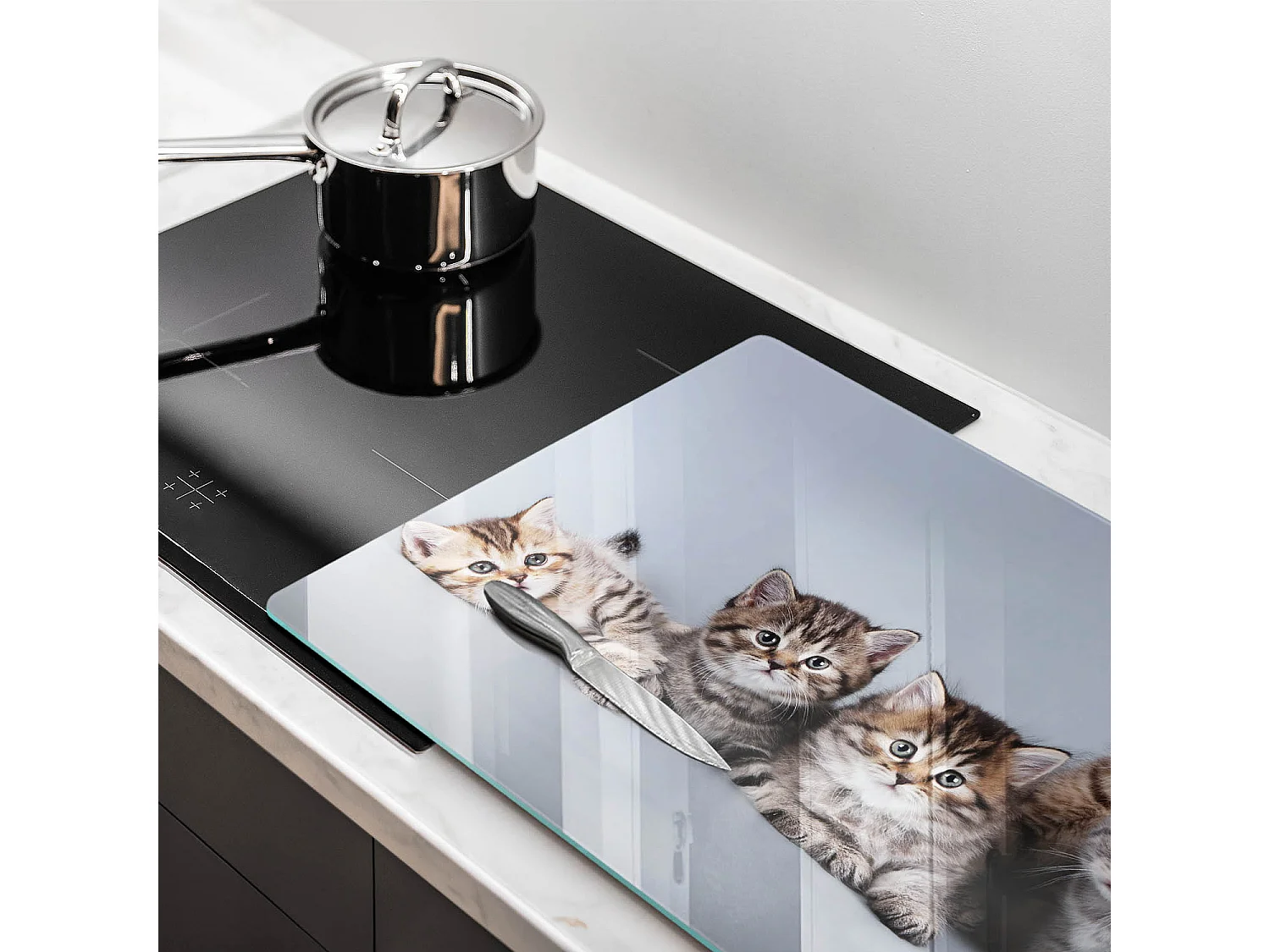 Planche de cuisine rectangulaire en verre, 80x52 cm Doux petits chatons