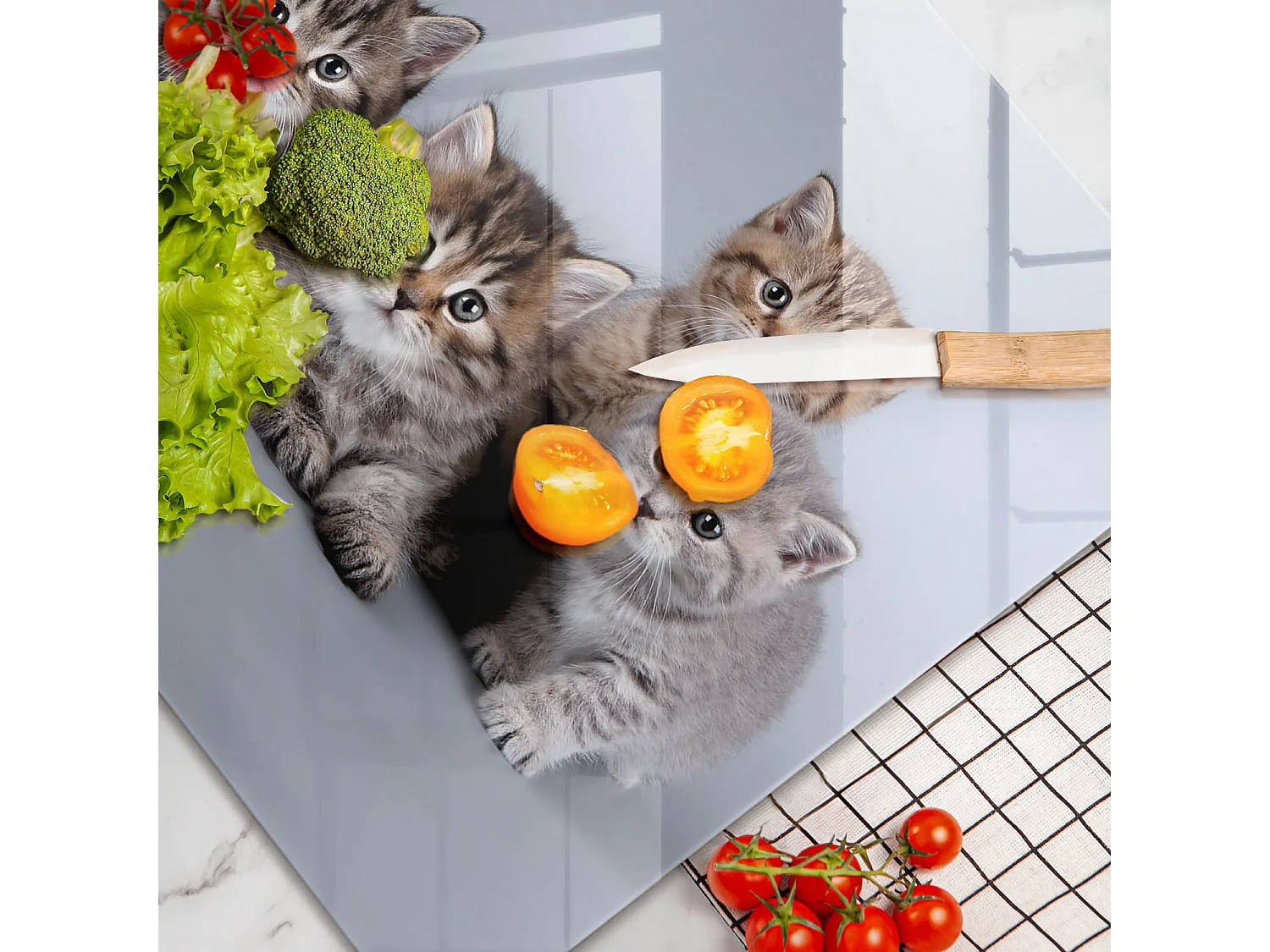 Planche de cuisine rectangulaire en verre, 80x52 cm Doux petits chatons