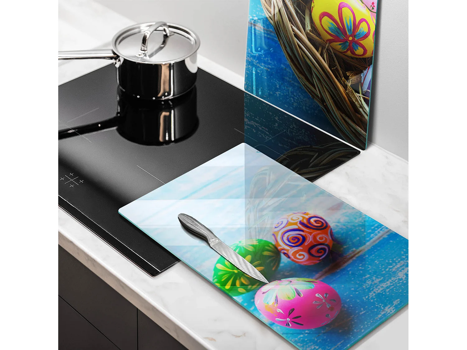 Rechteckiges Küchenbrett aus Glas, 2 Stück Ostereier 30x52 cm