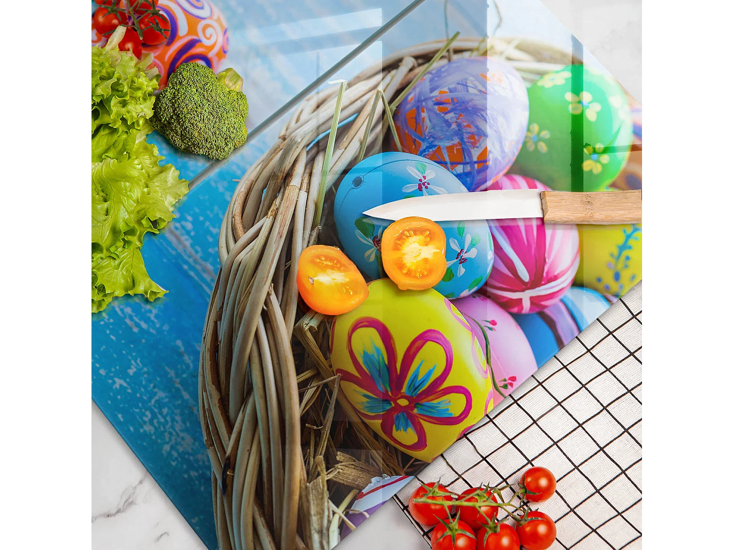 Rechteckiges Küchenbrett aus Glas, 2 Stück Ostereier 30x52 cm