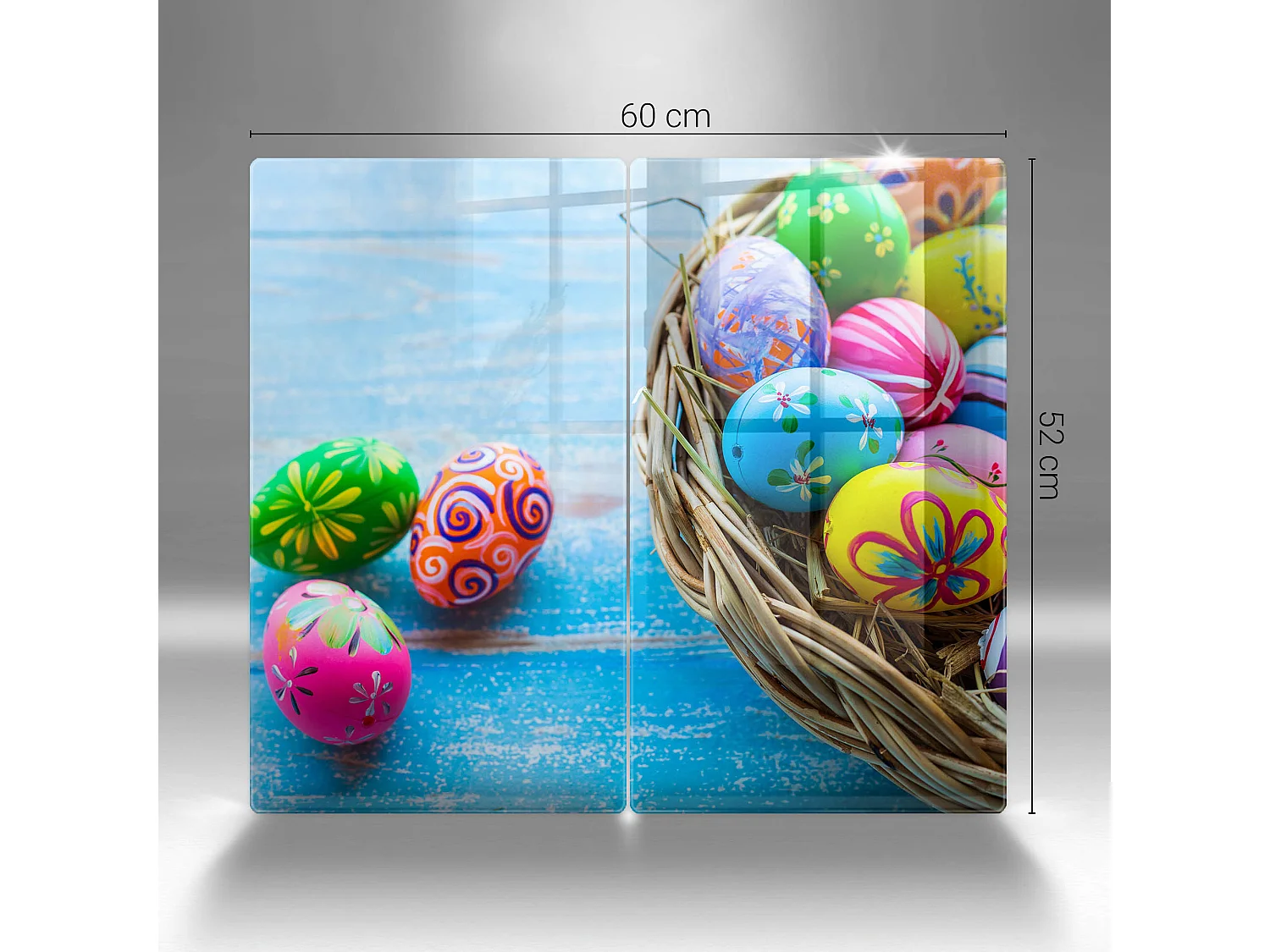 Rechteckiges Küchenbrett aus Glas, 2 Stück Ostereier 30x52 cm