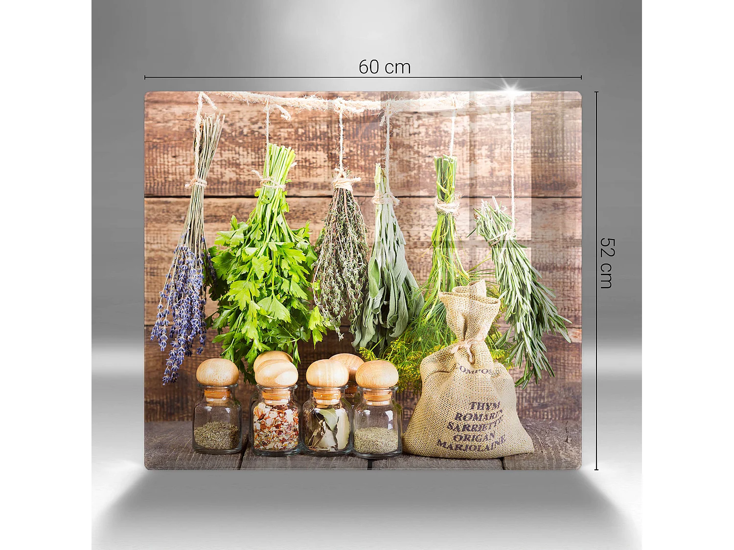 Planche de cuisine rectangulaire en verre, 60x52 cm Herbes, épices et bois
