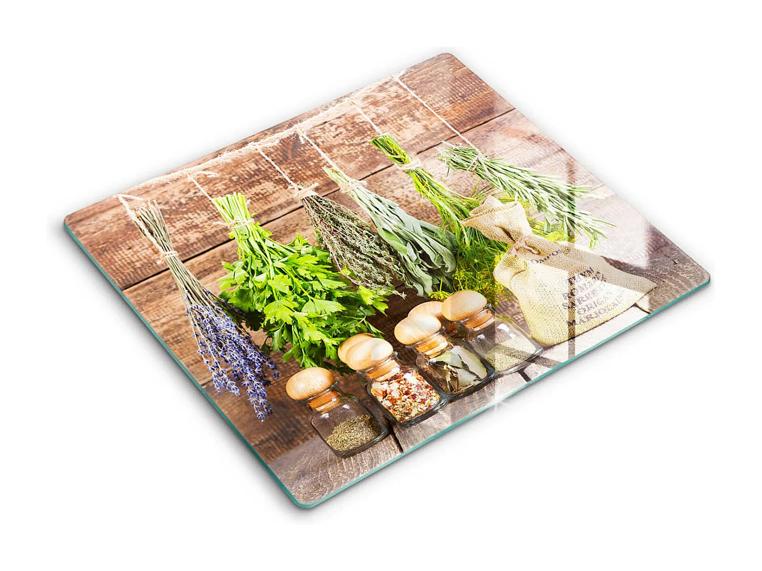 Planche de cuisine rectangulaire en verre, 60x52 cm Herbes, épices et bois