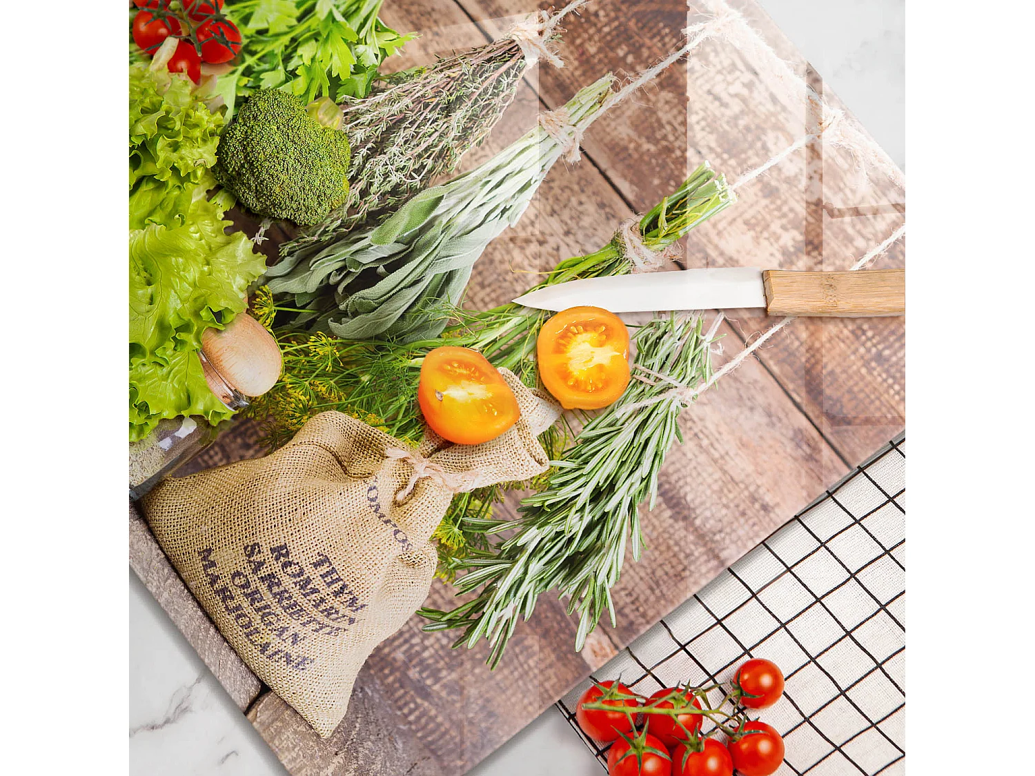 Planche de cuisine rectangulaire en verre, 60x52 cm Herbes, épices et bois