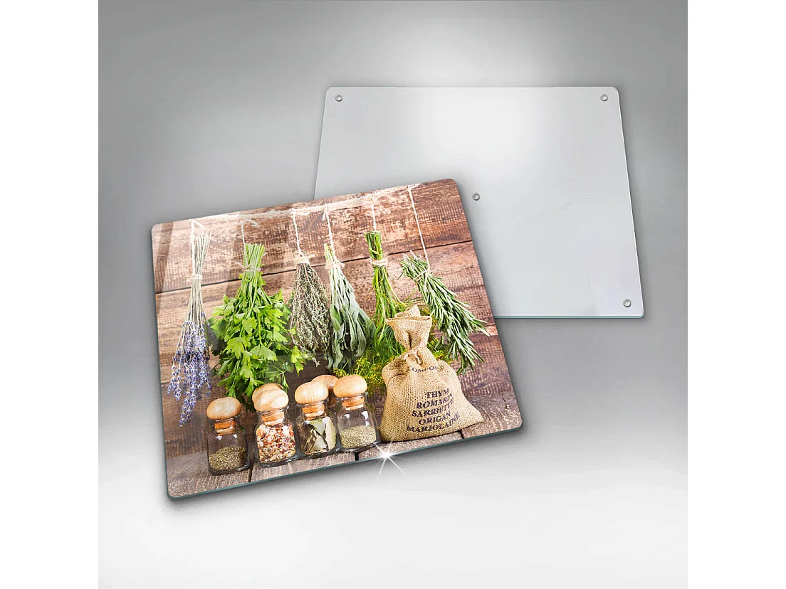 Planche de cuisine rectangulaire en verre, 60x52 cm Herbes, épices et bois
