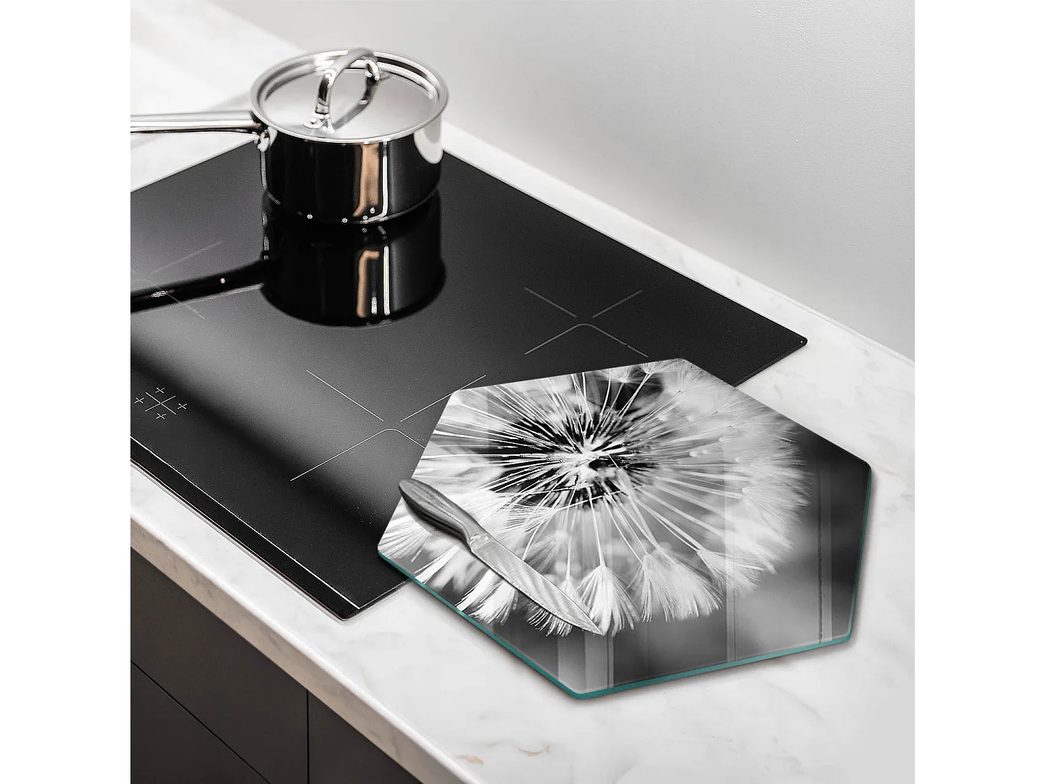 Zeshoekig glazen keukenbord, 40 cm Delicate Paardebloem