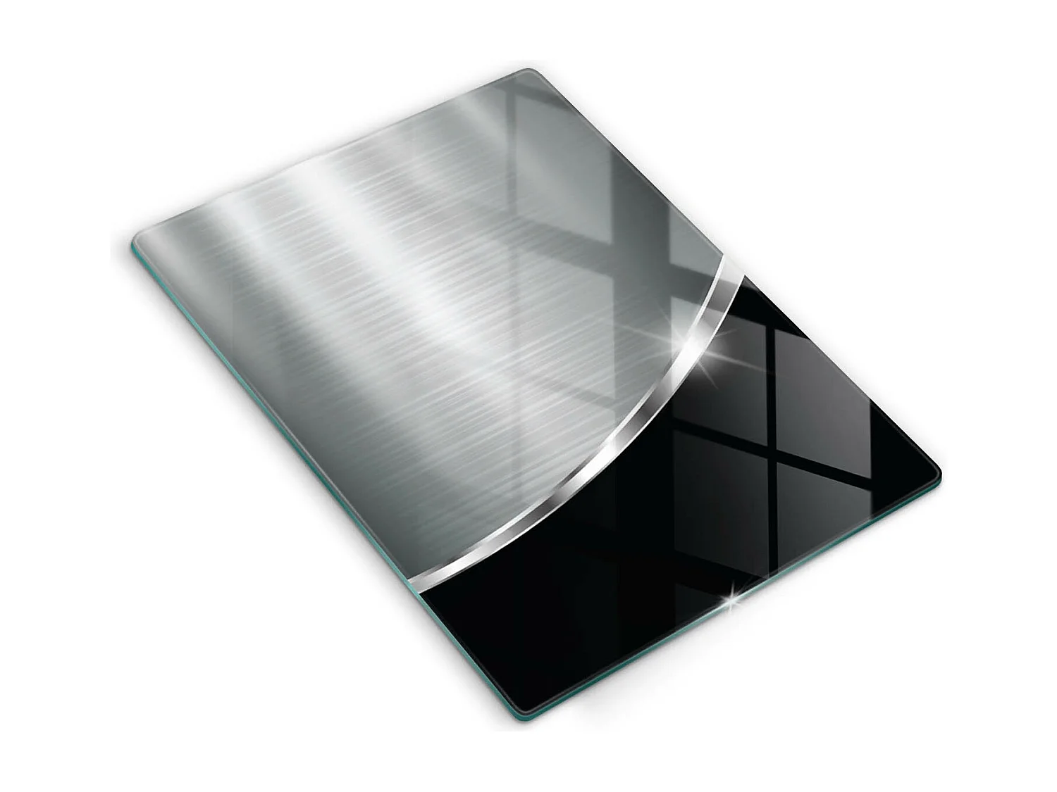 Rechteckiges Küchenbrett aus Glas, 40x52 cm Abstraktion mit Metall.