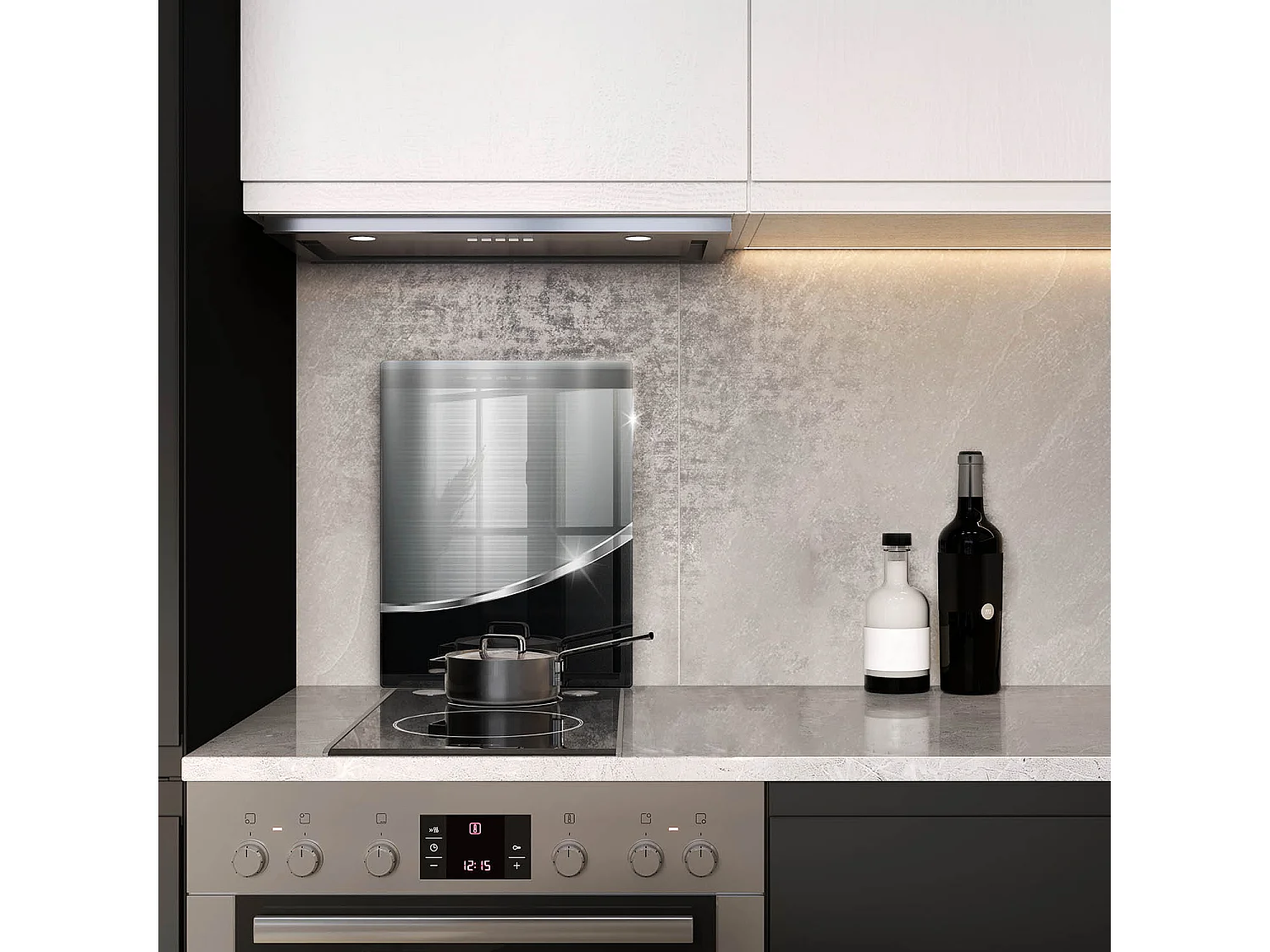 Rechteckiges Küchenbrett aus Glas, 40x52 cm Abstraktion mit Metall.