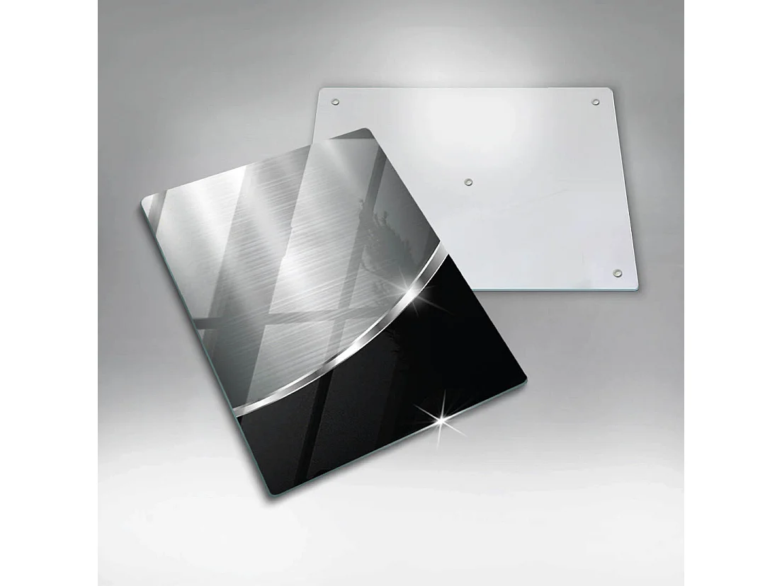 Rechteckiges Küchenbrett aus Glas, 40x52 cm Abstraktion mit Metall.