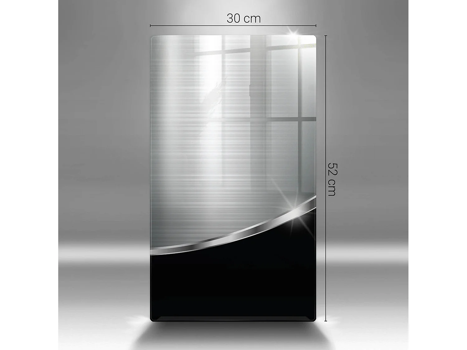 Rechteckiges Küchenbrett aus Glas, 40x52 cm Abstraktion mit Metall.
