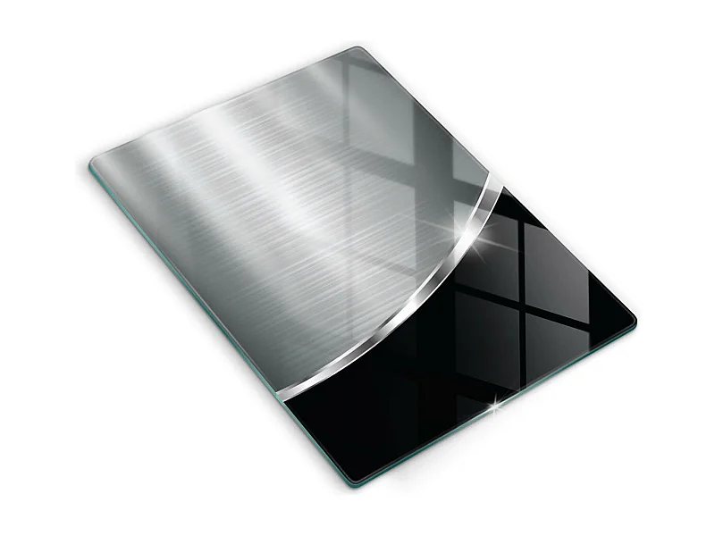 Rechteckiges Küchenbrett aus Glas, 40x52 cm Abstraktion mit Metall.