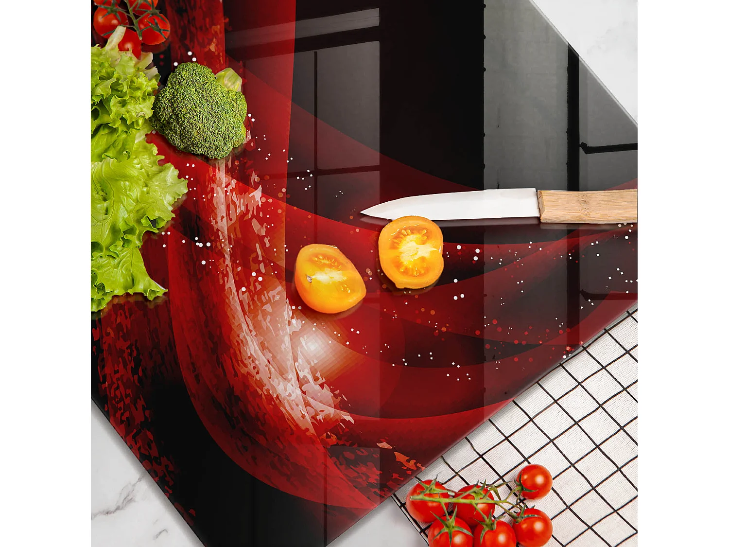 Rechteckiges Küchenbrett aus Glas, 60x52 cm Moderne Abstraktion