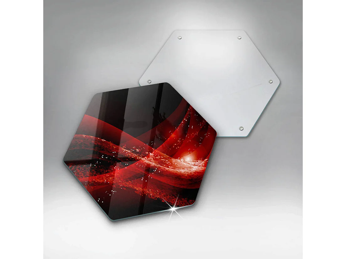 Sechseckiges Küchenbrett aus Glas, 40 cm Moderne Abstraktion