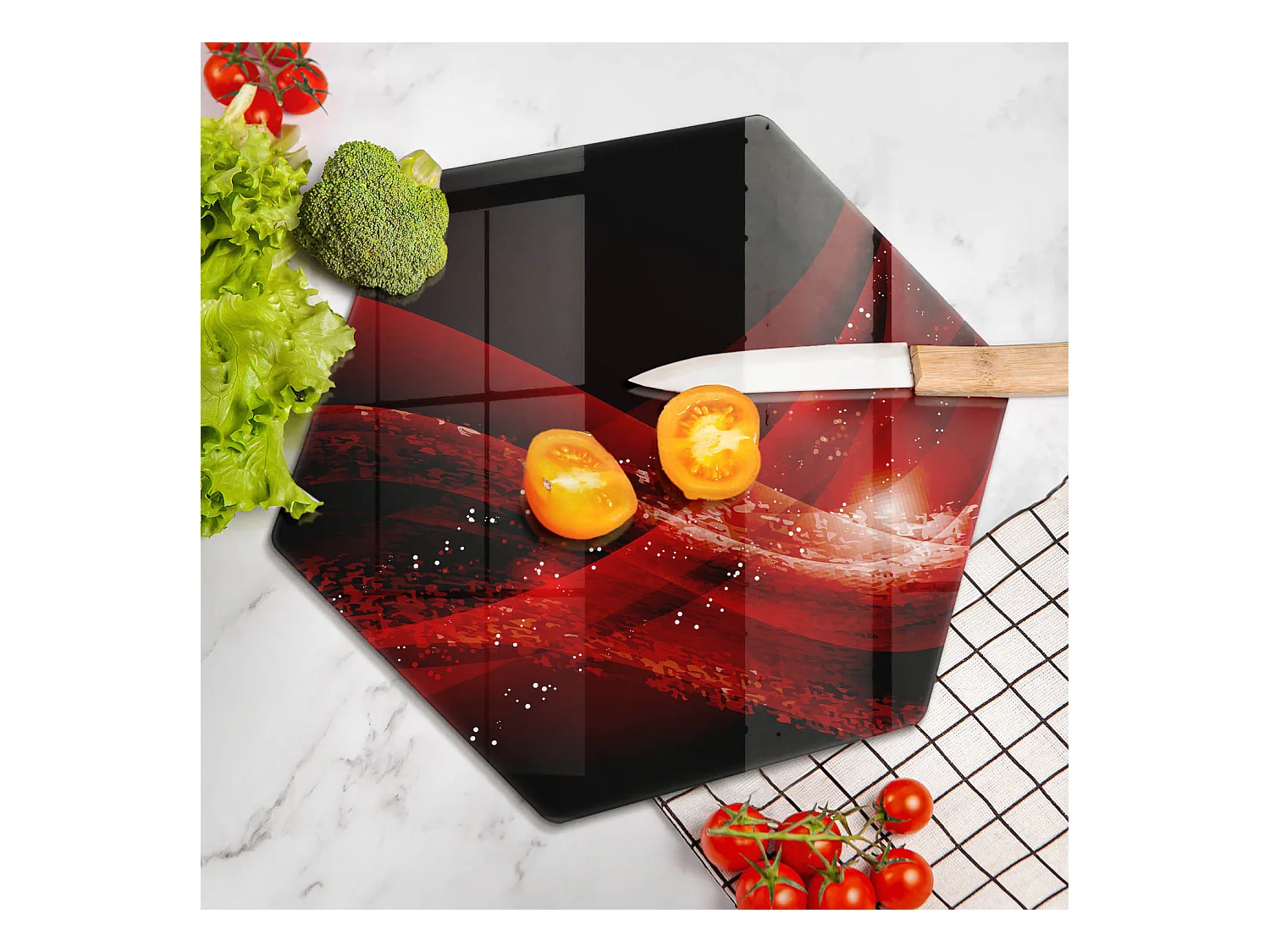 Planche de cuisine hexagonale en verre, 40 cm Abstraction moderne