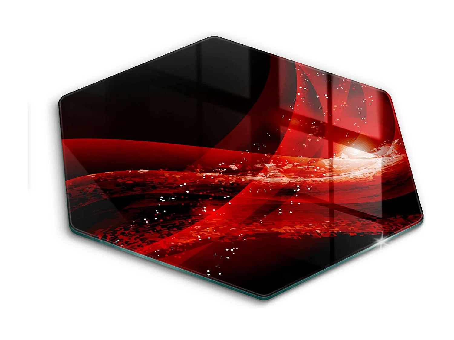 Sechseckiges Küchenbrett aus Glas, 40 cm Moderne Abstraktion