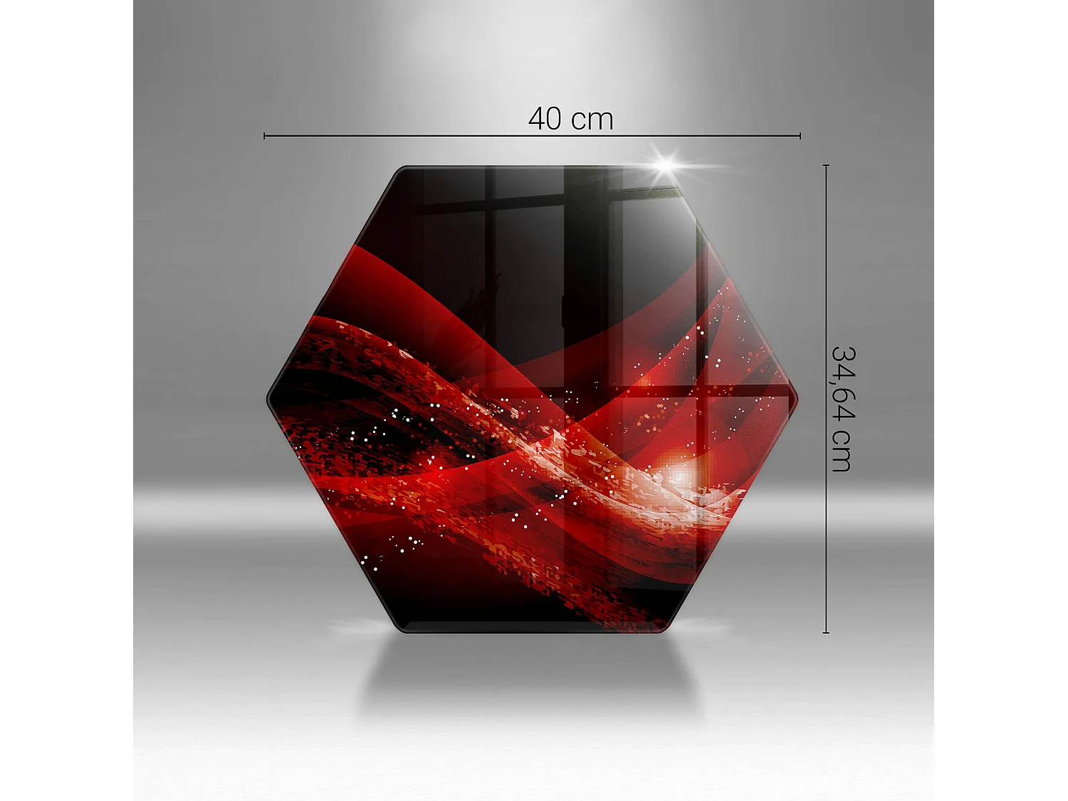 Sechseckiges Küchenbrett aus Glas, 40 cm Moderne Abstraktion