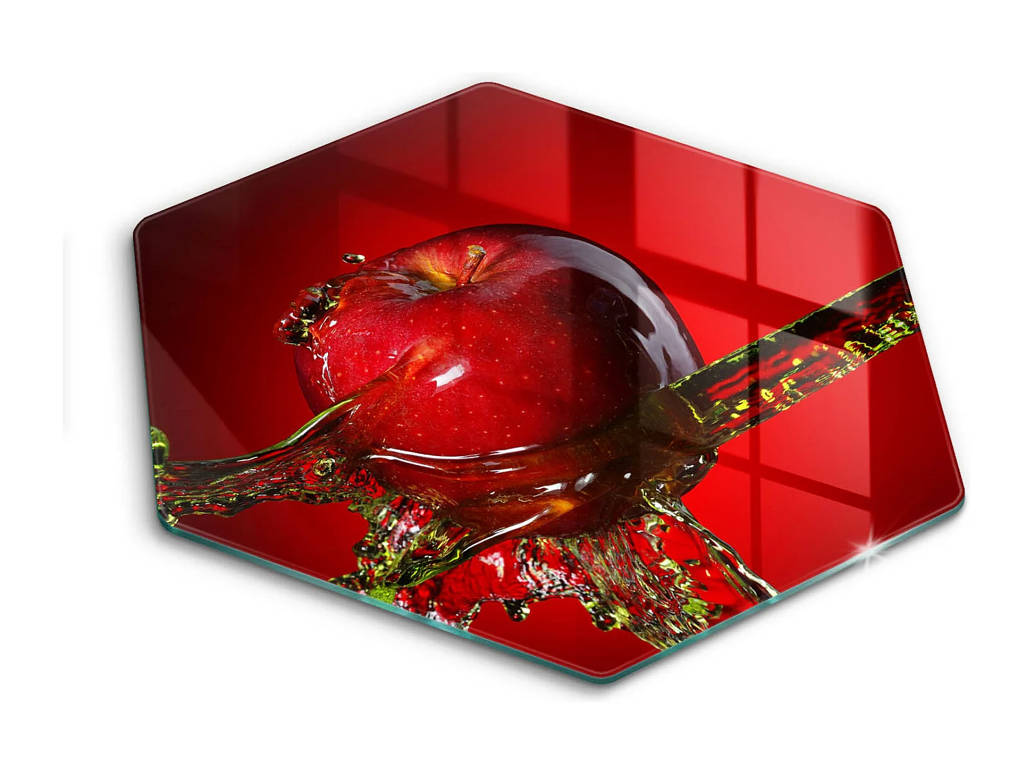 Zeshoekig glazen keukenbord, 40 cm Fruit: appel in water