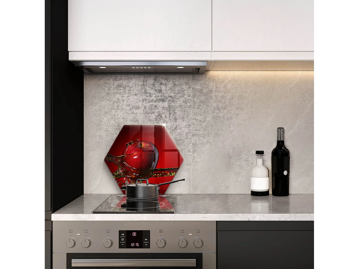 Zeshoekig glazen keukenbord, 40 cm Fruit: appel in water