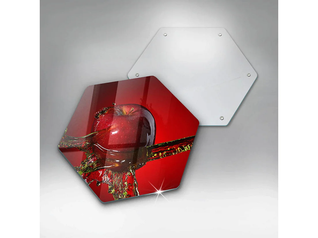 Zeshoekig glazen keukenbord, 40 cm Fruit: appel in water