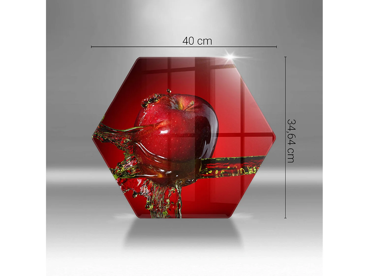 Zeshoekig glazen keukenbord, 40 cm Fruit: appel in water