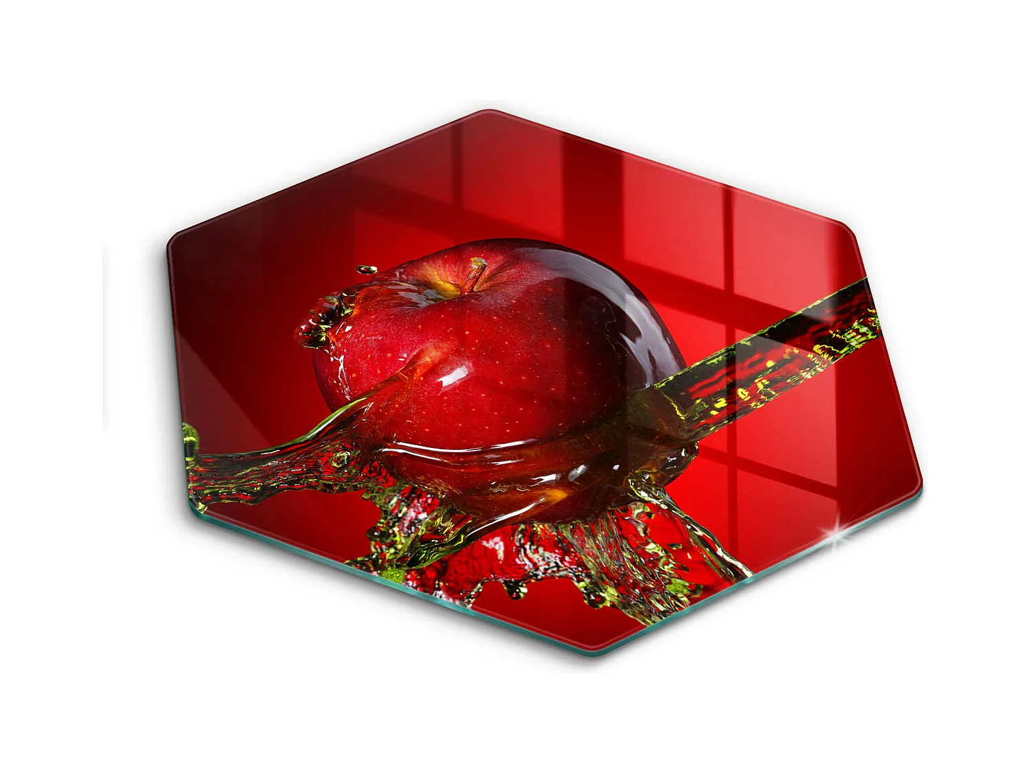 Planche de cuisine hexagonale en verre, 40 cm Fruit : pomme dans l'eau