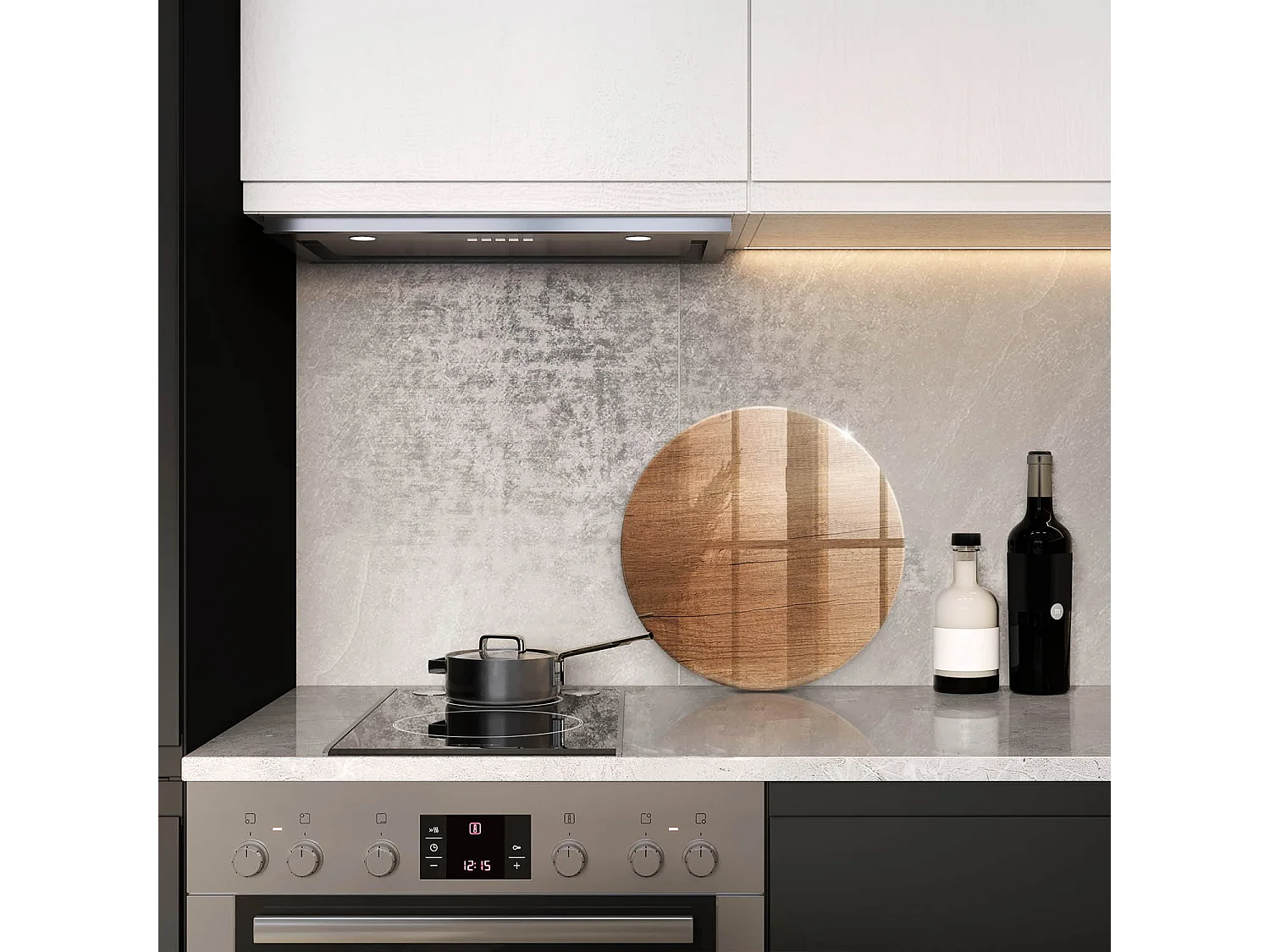 Rundes Küchenbrett aus Glas, 40 cm, Holzstruktur