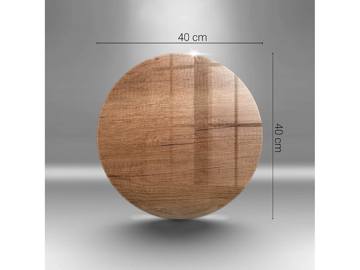 Rundes Küchenbrett aus Glas, 40 cm, Holzstruktur