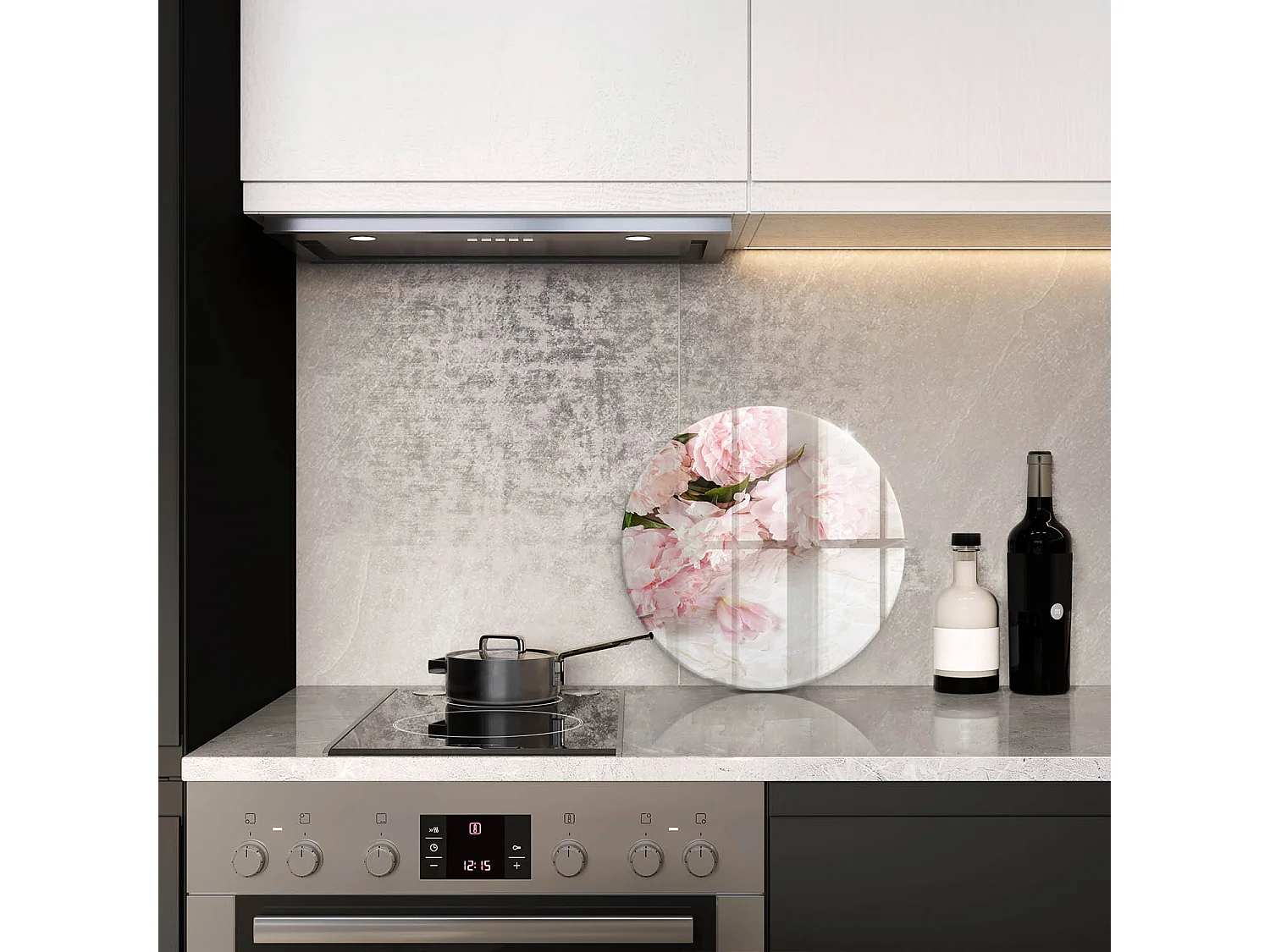 Planche de cuisine ronde en verre, 40 cm Fleurs roses délicates