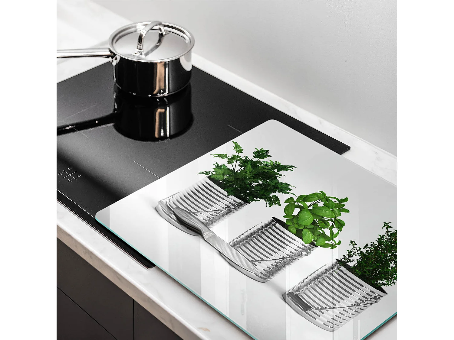 Planche de cuisine rectangulaire en verre, 60x52 cm Pots d'herbes et de plantes