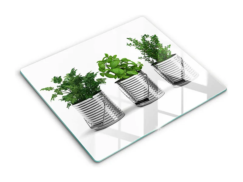 Rechteckiges Küchenbrett aus Glas, 60x52 cm, Kräuter- und Pflanzentöpfe
