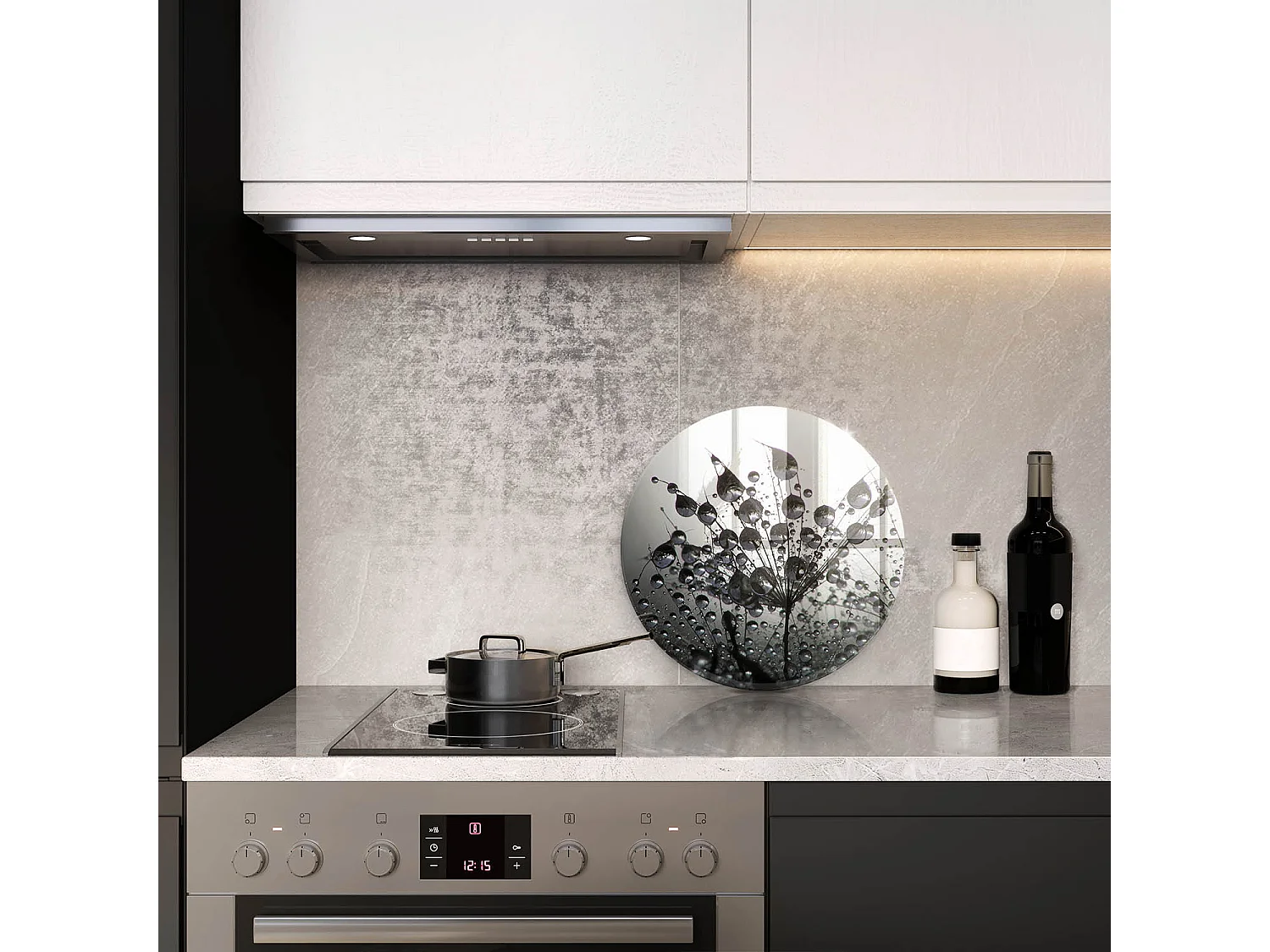 Rundes Küchenbrett aus Glas, 40 cm Löwenzahn und Tau