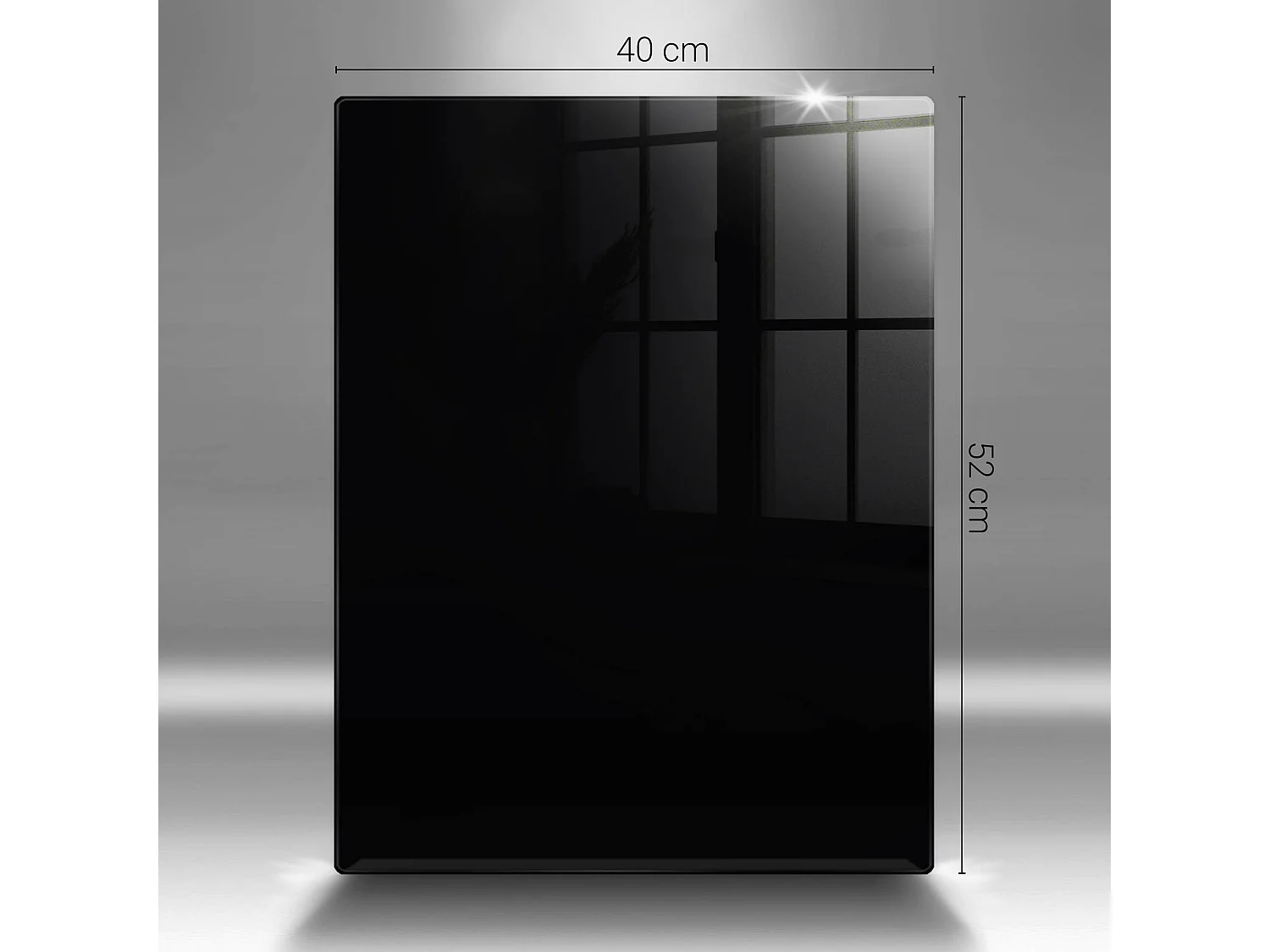 Rechteckiges Küchenbrett aus Glas, 30x52 cm. Schwarze Farbe.