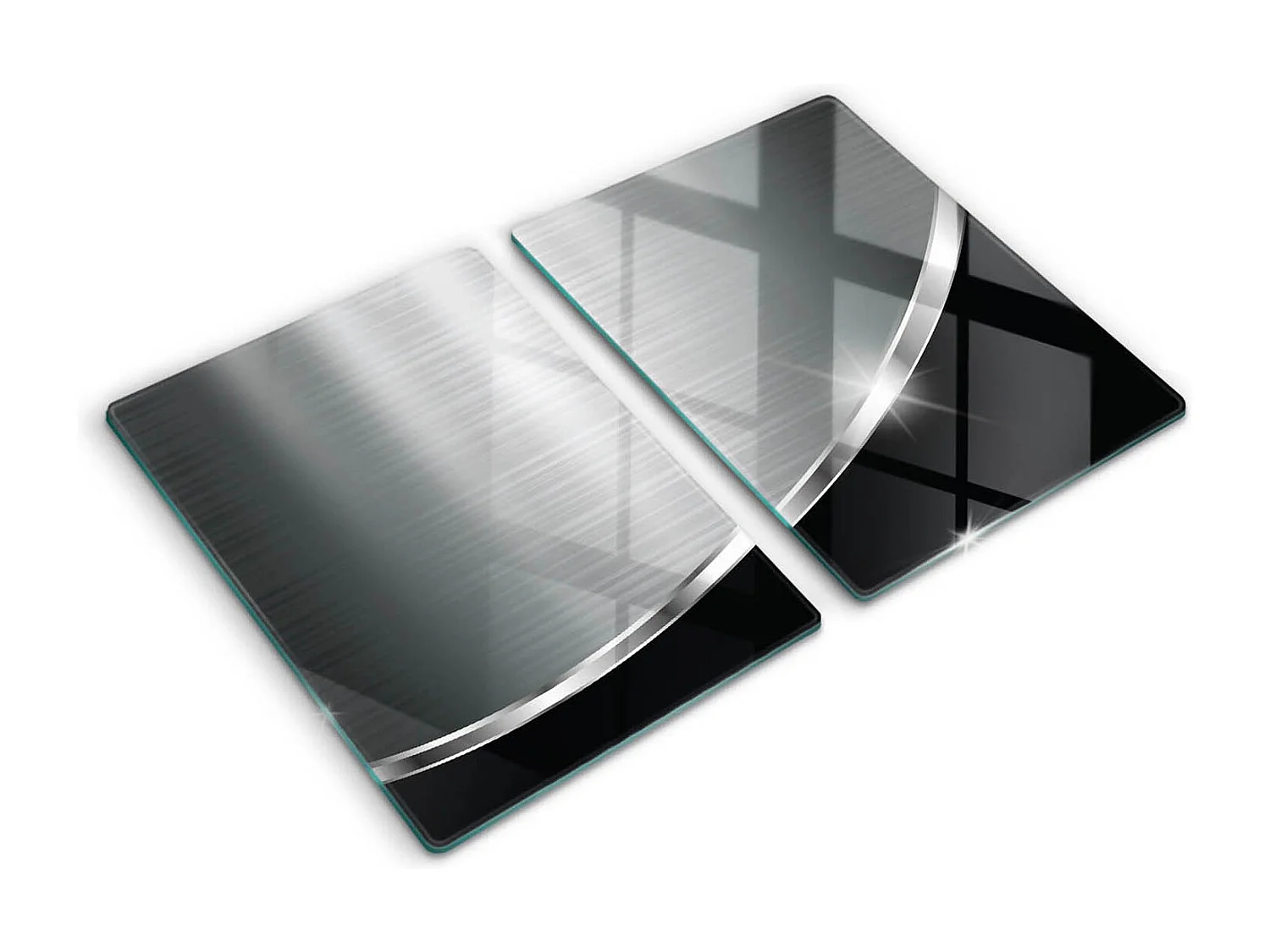 Rechteckiges Küchenbrett aus Glas, 2 Stück 40x52 cm Abstraktion mit Metall