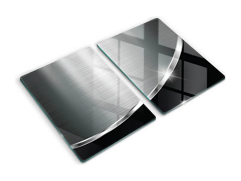 Rechteckiges Küchenbrett aus Glas, 2 Stück 40x52 cm Abstraktion mit Metall