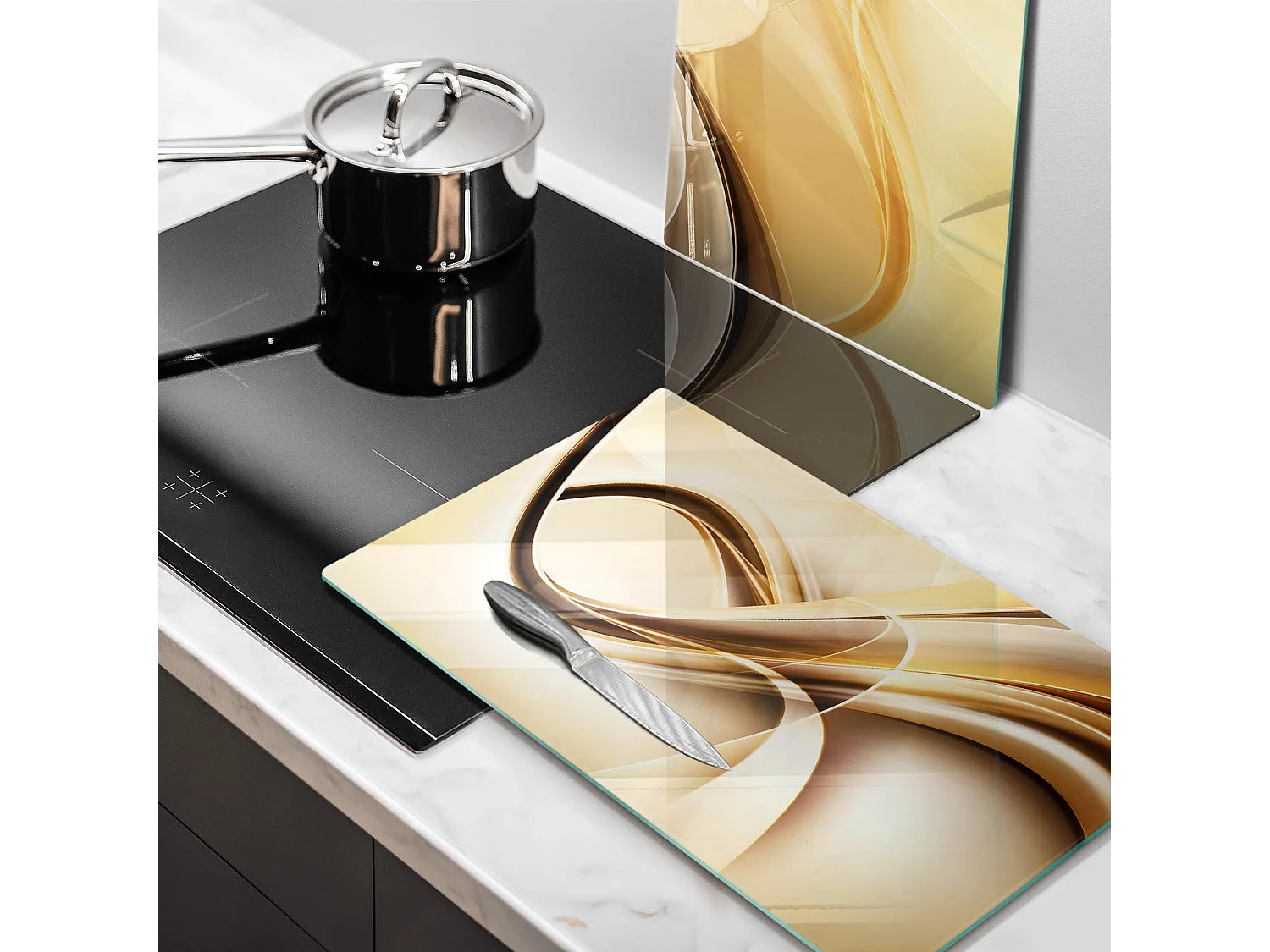 Planche de cuisine rectangulaire en verre, 2 pièces 30x52 cm Fumée abstraite