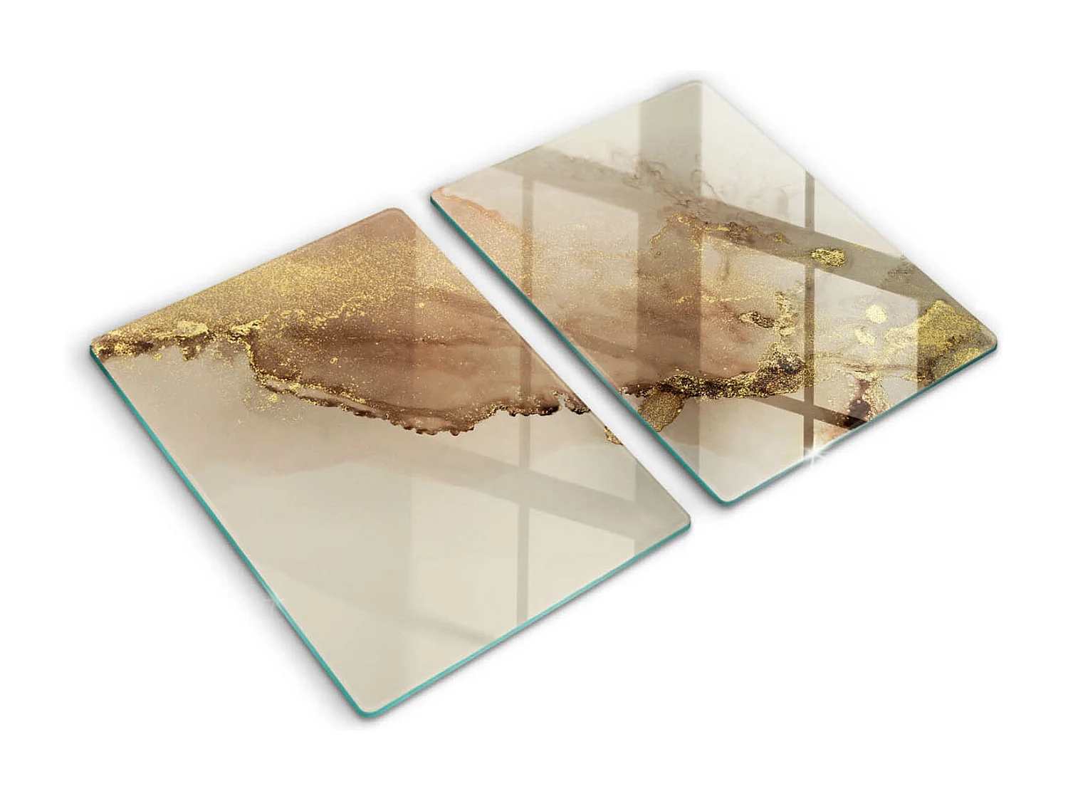 Planche de cuisine rectangulaire en verre, 2 pièces, 40x52 cm Or abstrait
