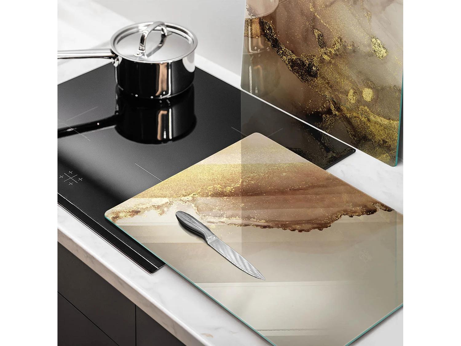 Planche de cuisine rectangulaire en verre, 2 pièces, 40x52 cm Or abstrait