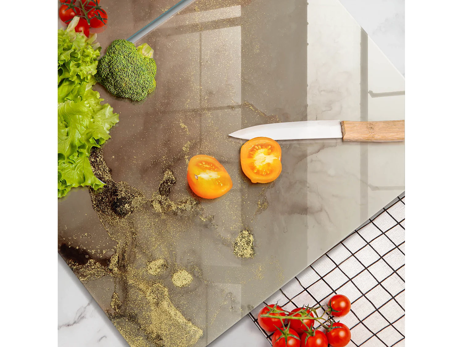 Planche de cuisine rectangulaire en verre, 2 pièces, 40x52 cm Or abstrait