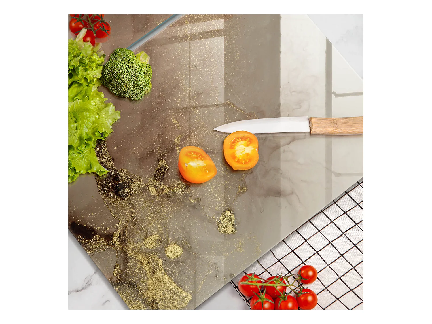 Planche de cuisine rectangulaire en verre, 2 pièces, 40x52 cm Or abstrait