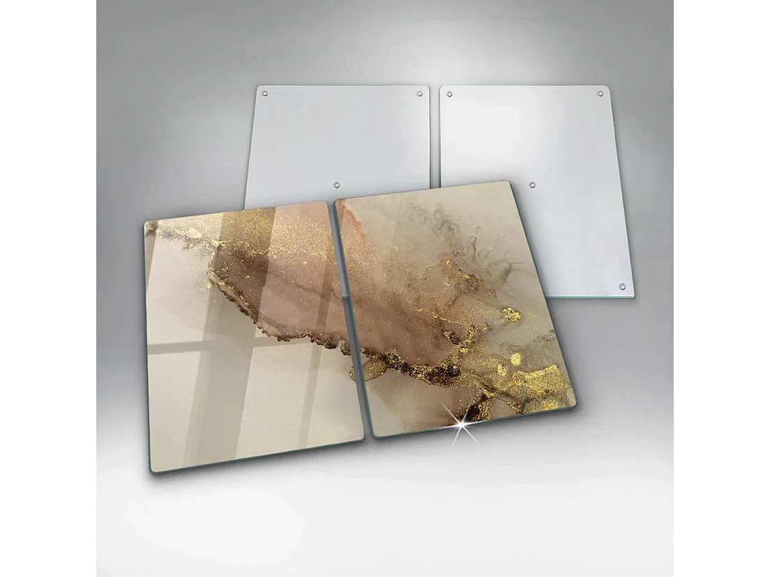 Rechteckiges Küchenbrett aus Glas, 2 Stück, 40x52 cm Abstraktes Gold