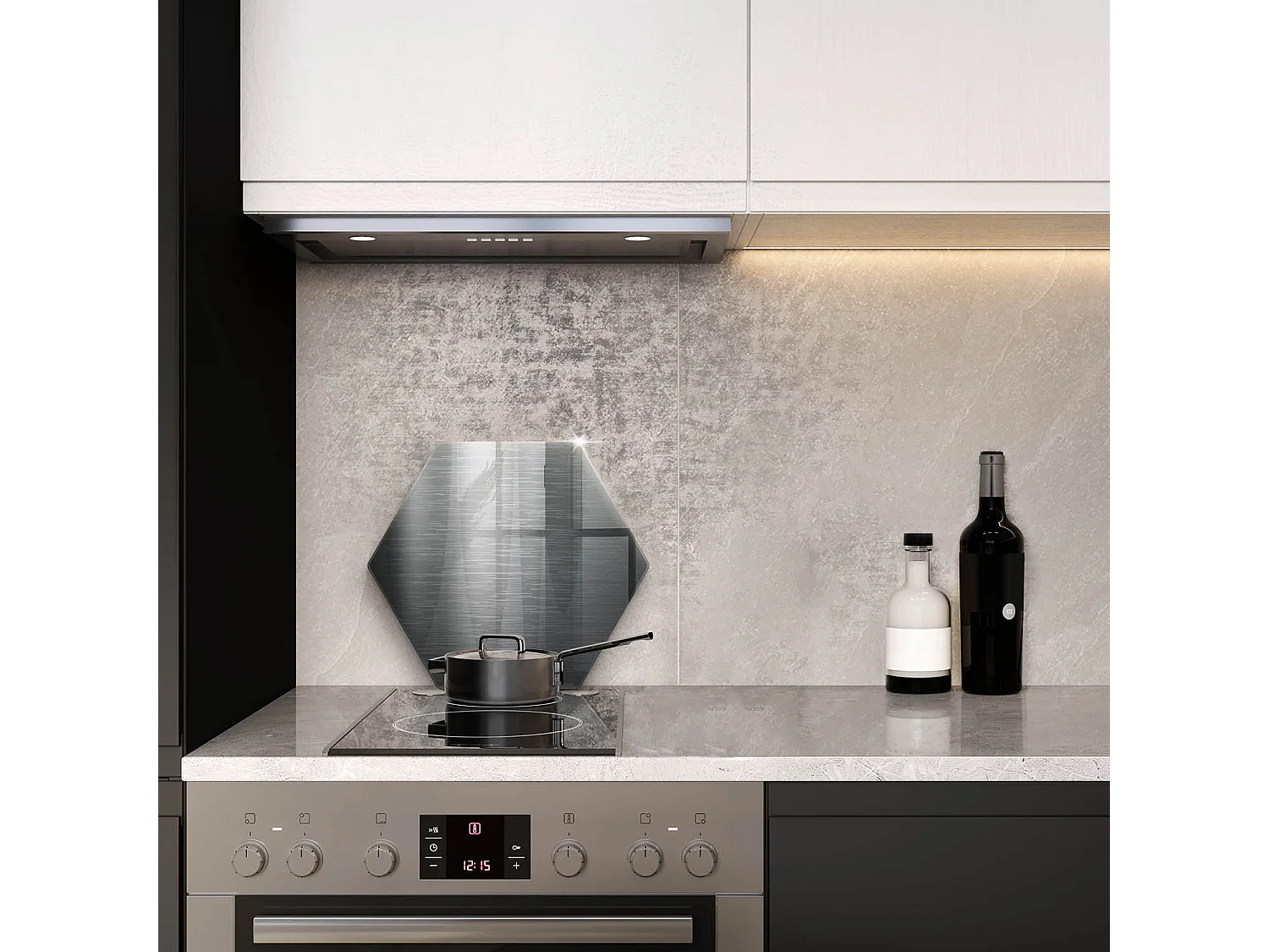 Planche de cuisine hexagonale en verre, 40 cm, texture métal