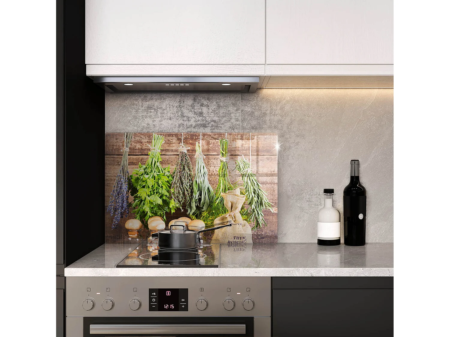 Rechteckiges Küchenbrett aus Glas, 80x52 cm Kräuter, Gewürze und Holz