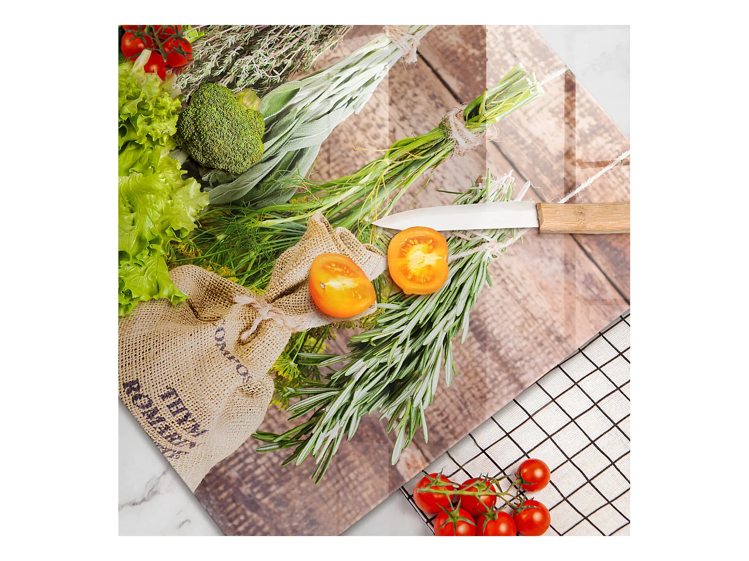 Planche de cuisine rectangulaire en verre, 80x52 cm Herbes, épices et bois