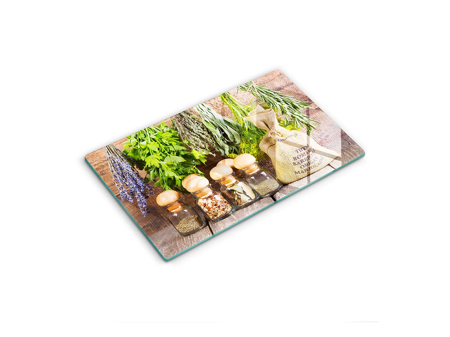 Planche de cuisine rectangulaire en verre, 52x30 cm Herbes, épices et bois