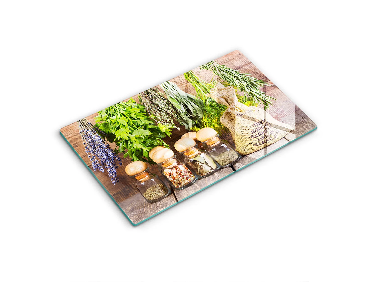 Tagliere da cucina rettangolare in vetro, 52x30 cm Erbe, spezie e legno