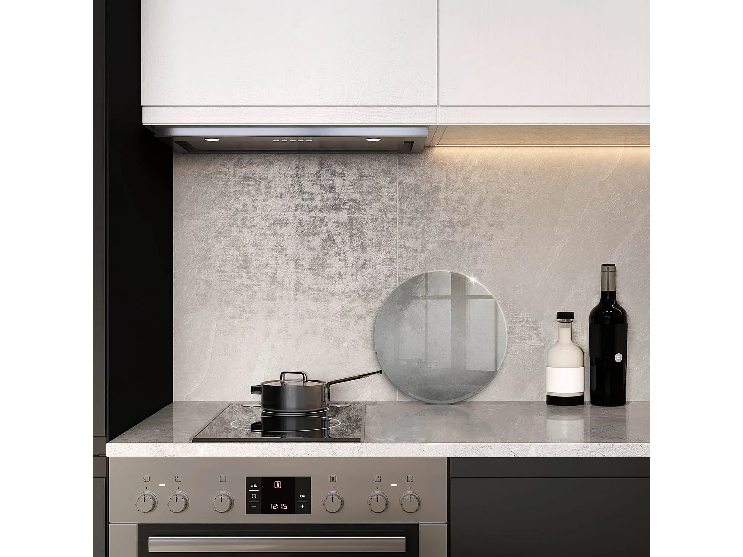 Rond glazen keukenbord, 30 cm, betonnen textuurachtergrond