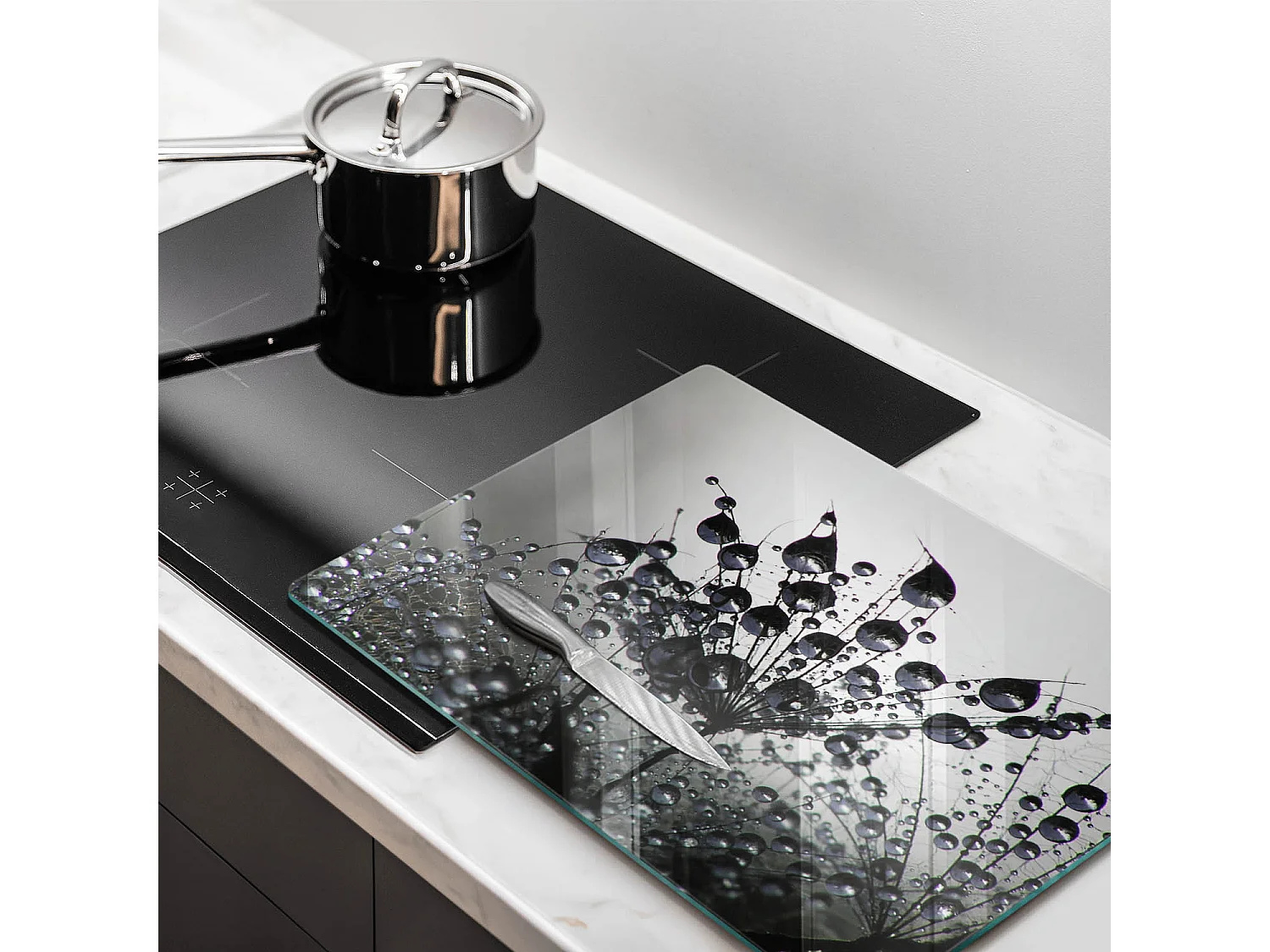 Planche de cuisine rectangulaire en verre, 52x40 cm Pissenlits et rosée